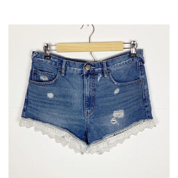 Free People Pants - Free People Denim Shorts Size 28 Lace Trim Distressed